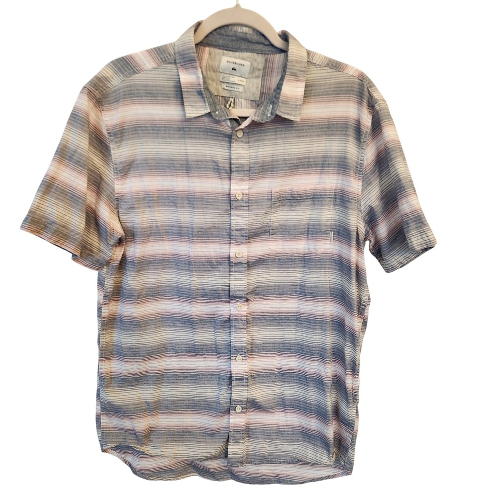 Quiksilver Mens‎ Striped Short Sleeve Button Up Casual Shirt L